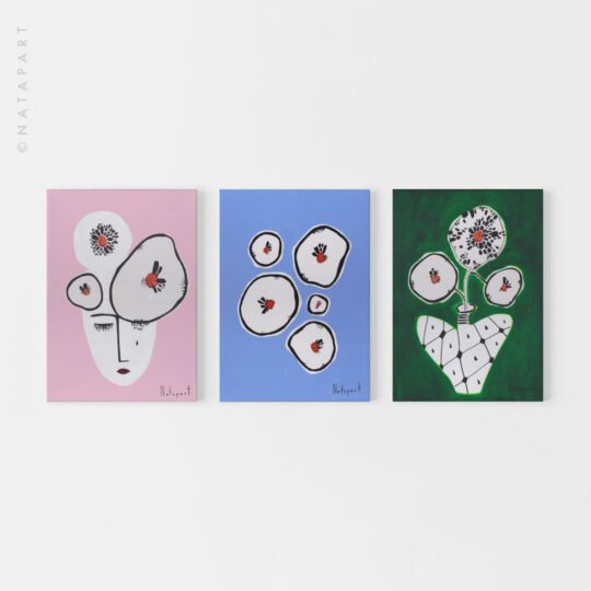 ORIGINAL LOTUS PAINTINGS SET OF 3